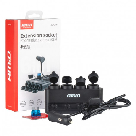 Rozdzielacz rozgałęźnik sigaretisüütaja pesa pd30w qc3.0 12/24v max 216w amio-04175