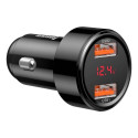 BASEUS car charger 2 x USB A with digital display PD QC4.0 5A 45W CCMLC20A-01/BS-C20A black