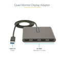 StarTech.com USB 3.0 to 4x HDMI Adapter - External Video &amp; Graphics Card - USB Type-A to Qua
