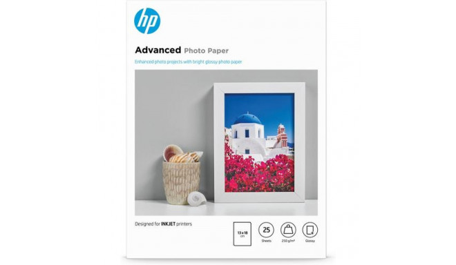 HP Advanced Photo Paper, Glossy, 250 g/m2, 13 x 18 cm (127 x 178 mm), 25 sheets