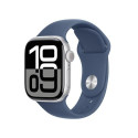 Apple Watch Series 10 GPS + Cellular 42mm Silver Aluminium Case with Denim Sport Band - M/L