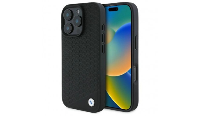 BMW Sign Leather Diamond Metal Logo MagSafe iPhone 16 Pro Case - Black