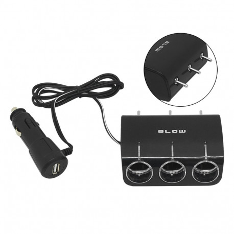 96-878# auto sigaretisüütaja jagaja 1x pistik/3x pesa + usb cs-34 lülititega + kaabel