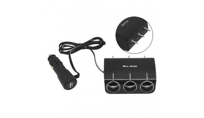 96-878# auto sigaretisüütaja jagaja 1x pistik/3x pesa + usb cs-34 lülititega + kaabel