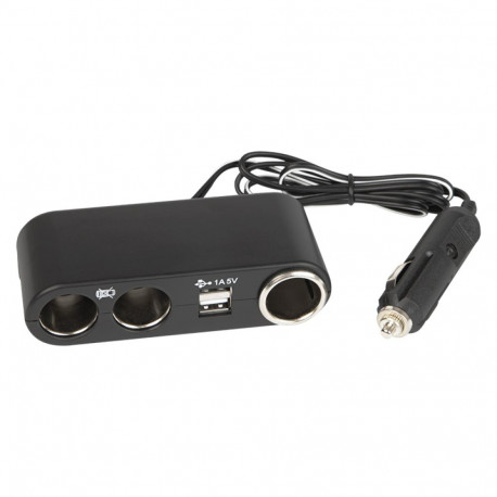 96-876# auto sigaretisüütaja jagaja 1x pistik/3x pesa+usb cs-33 kaabel