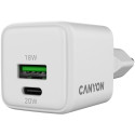 CANYON charger CU20AC GaN 20W 1xPD 1xQC EU White