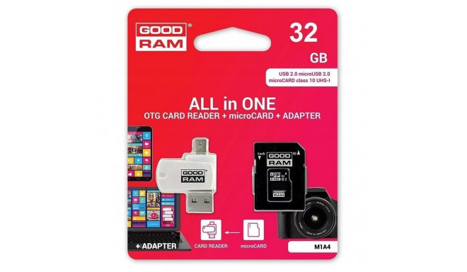 GOODRAM card reader USB A + Micro USB ALL IN ONE M1A4 + memory card micro SD 32GB with adapter SD