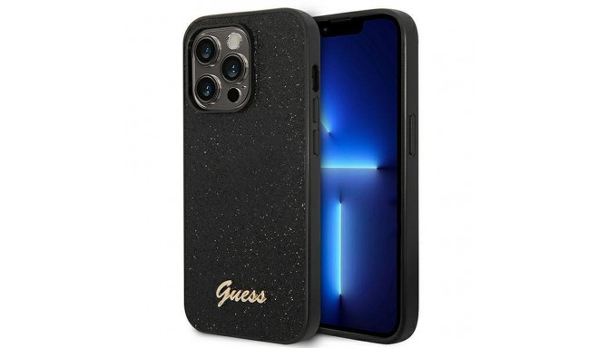 GUESS case for IPHONE 14 Pro GUHCP14LHGGSHK (Glitter Flakes Script Metal Logo) black