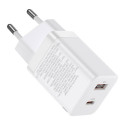 BASEUS charger USB A + Type C PD QC3.0 30W CCSUPP-E02/CCCJG30UE white