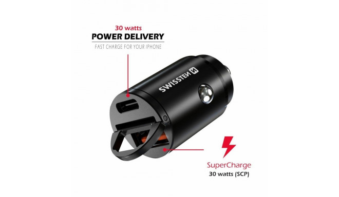 Swissten 30W Nano Metal Car Charger Adapter with 30W PD / SCP