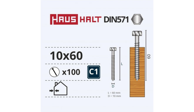 CHIPBOARD SCREW DIN571 10.0X60 WHITE ZN