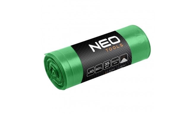 Worki na odpady 60 L, zielone z taśmą, 35 mic, 10 szt.