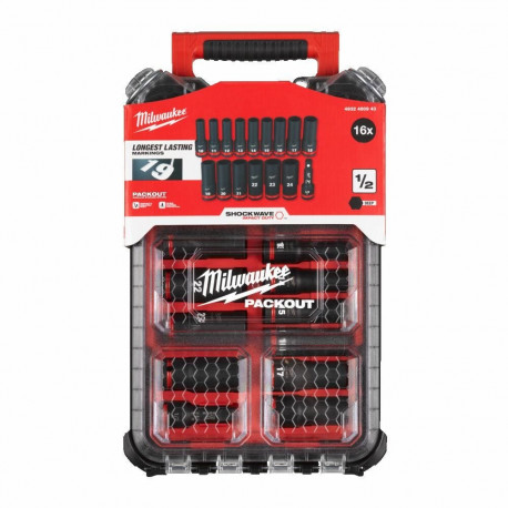 Impact head set 1/2 10-24mm + extension (16 pcs.) Milwaukee (Packout case)