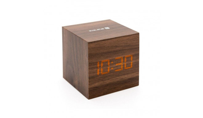 Evelatus EMC02 Digital Wood Cube Alarm Clock with temperature + USB adapter Dark Wood