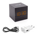 Evelatus EMC02 Digital Wood Cube Alarm Clock with temperature + USB adapter Black