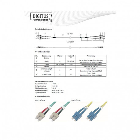 DIGITUS Fiber Optic Patch Cord, SC/SC Multimode 50/125 µ, OM3, Duplex, 5m