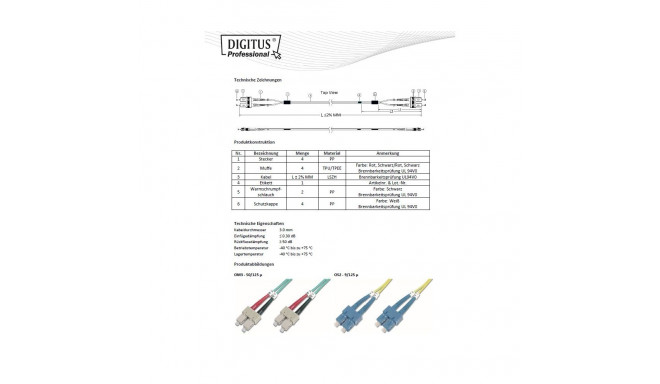 DIGITUS Fiber Optic Patch Cord, SC/SC Multimode 50/125 µ, OM3, Duplex, 2m