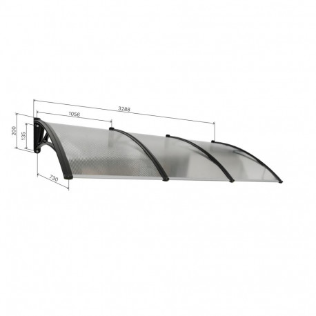 Canopy over the door, brown, with transparent polycarbonate, width 3288 mm, Conos