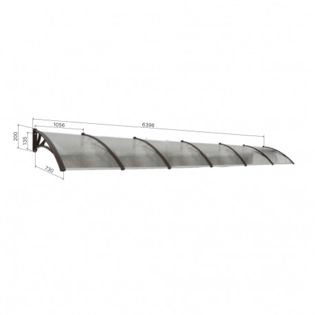 Canopy over the door, brown, with transparent polycarbonate, width 6396 mm, Conos