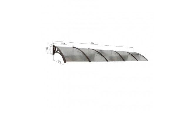 Baldakimas virš durų, juodas, su polikarbonato bronza, plotis 5340 mm, Conos