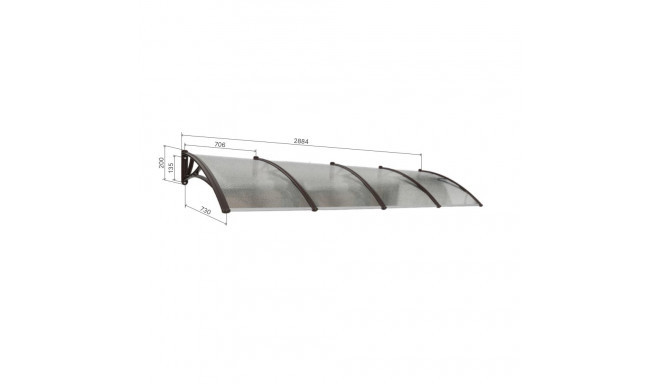 Canopy over the door, black, with transparent polycarbonate, width 2884 mm, Conos