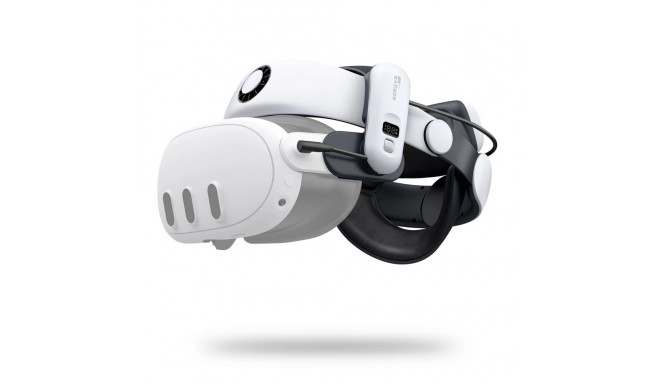 BoboVR S3 Pro strain relief strap for Meta Quest 3 VR goggles + B100 external battery - white and bl