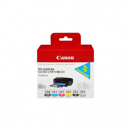 Canon PGI-550/CLI-551 (6496B005) Ink Cartridge Multipack, PGBK/C/M/Y/BK/GY