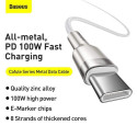 Baseus Type-C - Type-C cable Cafule Series Metal Fast charge/data 100W (20V/5A) 2m White (CATJK-D02)