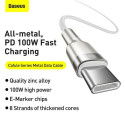 Baseus Type-C - Type-C cable Cafule Series Metal Fast charge/data 100W (20V/5A) 1m White (CATJK-C02)
