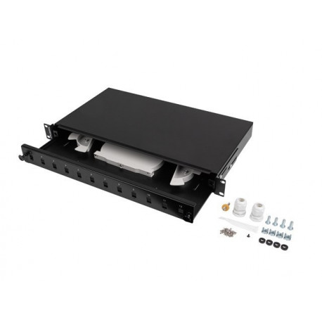 Fiber Optic Distribution Box 12XSC simplex/12XLC duplex rack 19 1U black + accessories