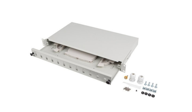 Fiber Optic Distribution Box 12XSC simplex/12XLC duplex rack 19 1U gray + accessories