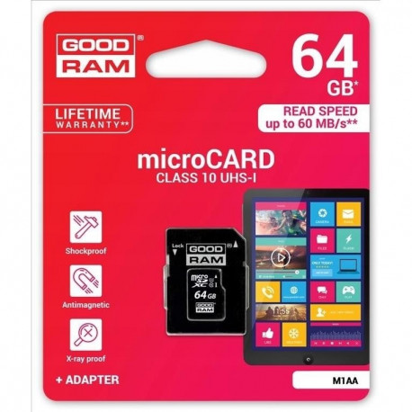 Goodram memory card microSDXC 64GB C10 UHS-I + adapter