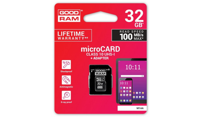 Goodram memory card microSDHC 32GB CL10 + adapter