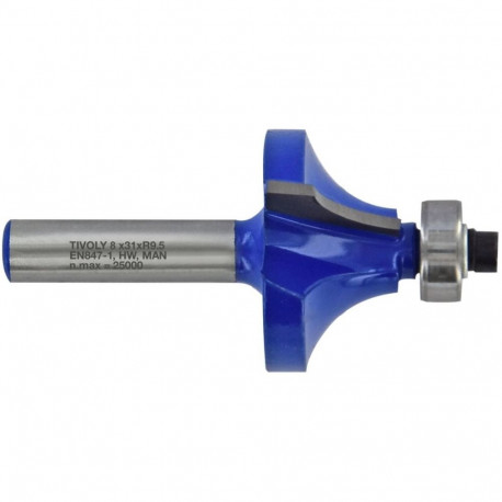 Quarter round cutter with ball bearing, 29x8 mm, 8mm shank