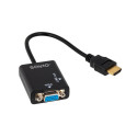 Savio CL-23 videokaabli adapter 0,5 m VGA (D-Sub) HDMI Tüüp A (Standard) Must