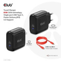 CLUB3D Travel Charger 65W GAN technology, Single port USB Type-C, Power Delivery(PD) 3.0 Support