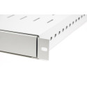 Reguleeritav riiul 19", 1U, sügavus 500-900 mm, kandevõime 100 kg, kinnitamine 4 punktis, hall, kruv