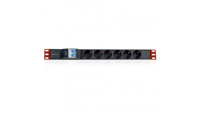 Techly I-CASE STRIP-61UD toitejaotur (PDU) 6 AC pistikupesa 1U Must, Punane