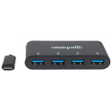 Manhattan USB-C dokk/hub, pordid (x4): USB-A (x4), 5 Gbps (USB 3.2 Gen1 ehk USB 3.0), välist toiteal