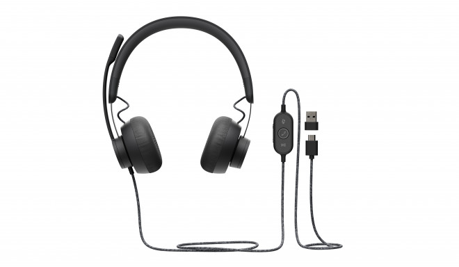 LOGITECH Zone Wired Headset on-ear wired USB-C graphite