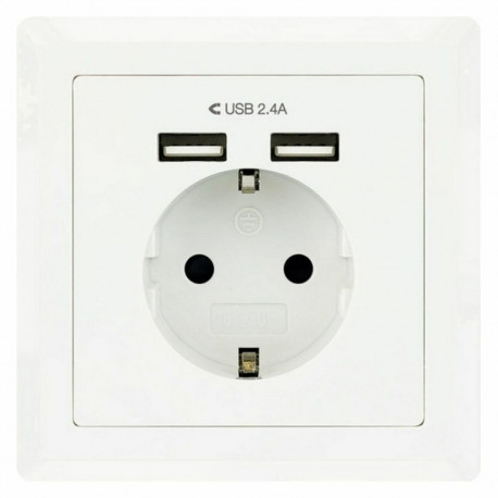 2 USB Portiga Seinapistik TooQ 10.35.0010 5V/2.4A Valge 2,4 A