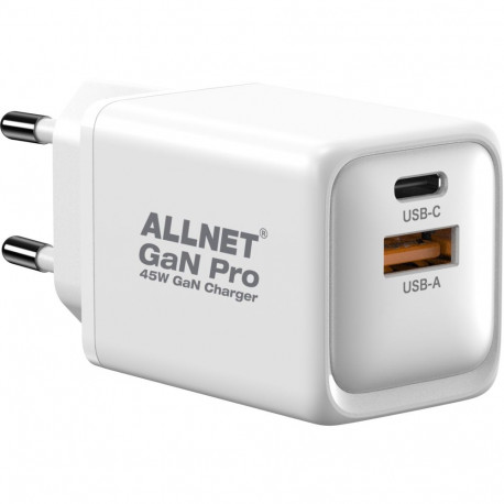 Z ALLNET asendustoiteadapter QC USB-C PD GaN 45W 1x USB Typ-A QC 1x USB Typ-C EU pistik