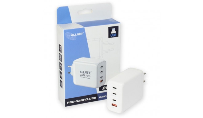 "Z ALLNET Ersatznetzteil QC USB-C PD GaN Netzteil Power Supply200Watt 1x USB Typ-A QC 3x USB Typ-C**