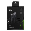 Green Cell Set 3x Ray Lightning Cable 30cm, 120cm, 200cm with white LED backlight, fast charging App
