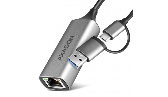 AXAGON ADE-TXCA Gigabit Ethernet Adapter, USB-C + USB-A - Titaan Hall