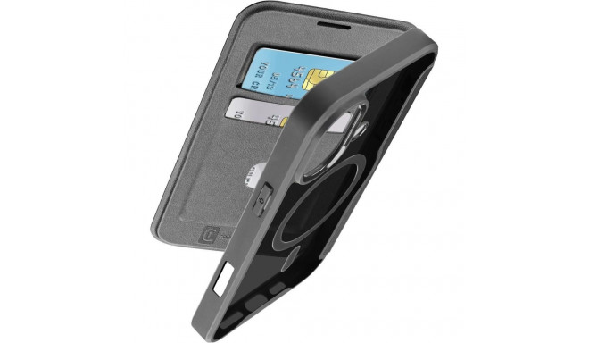 Kaardivahega mobiiliümbris Cellular Line iPhone 16 Wallet Book Magsafe, must