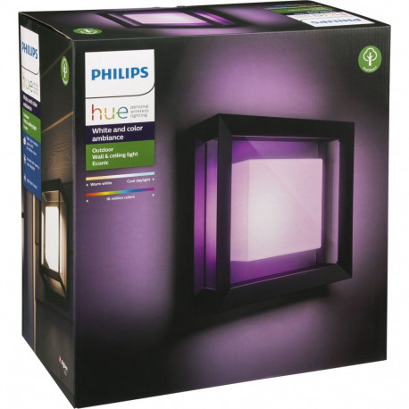 Philips Hue Econic välitingimustes nutikas seinakatuse valgusti, must, lame, ruudukujuline, 26 cm, 1
