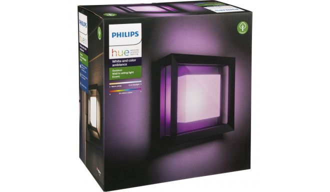 Philips Hue Econic Outdoor-älyseinä/kattovalaisin, musta, litteä, neliö, 26 cm, 1150 lm