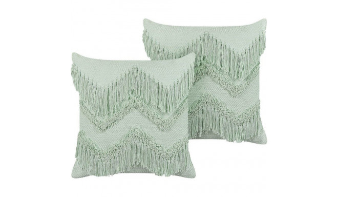 Beliani Lumarko 2 cotton decorative pillows with fringes 45 x 45 cm light green BACOPA!