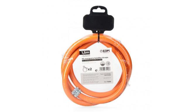 Butane Gas Pipe EDM 74195 Butaflex 1,5 m 9 x 15 mm Double layer 2 clamp